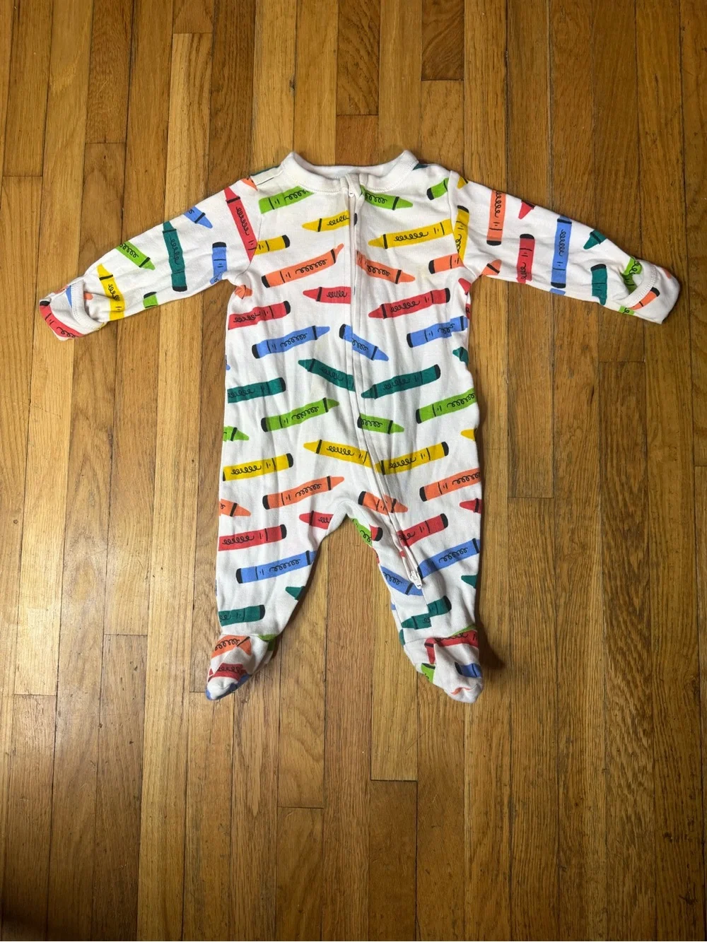 Old Navy 0/3 White Footed One-Piece with Multicolor Crayon Print